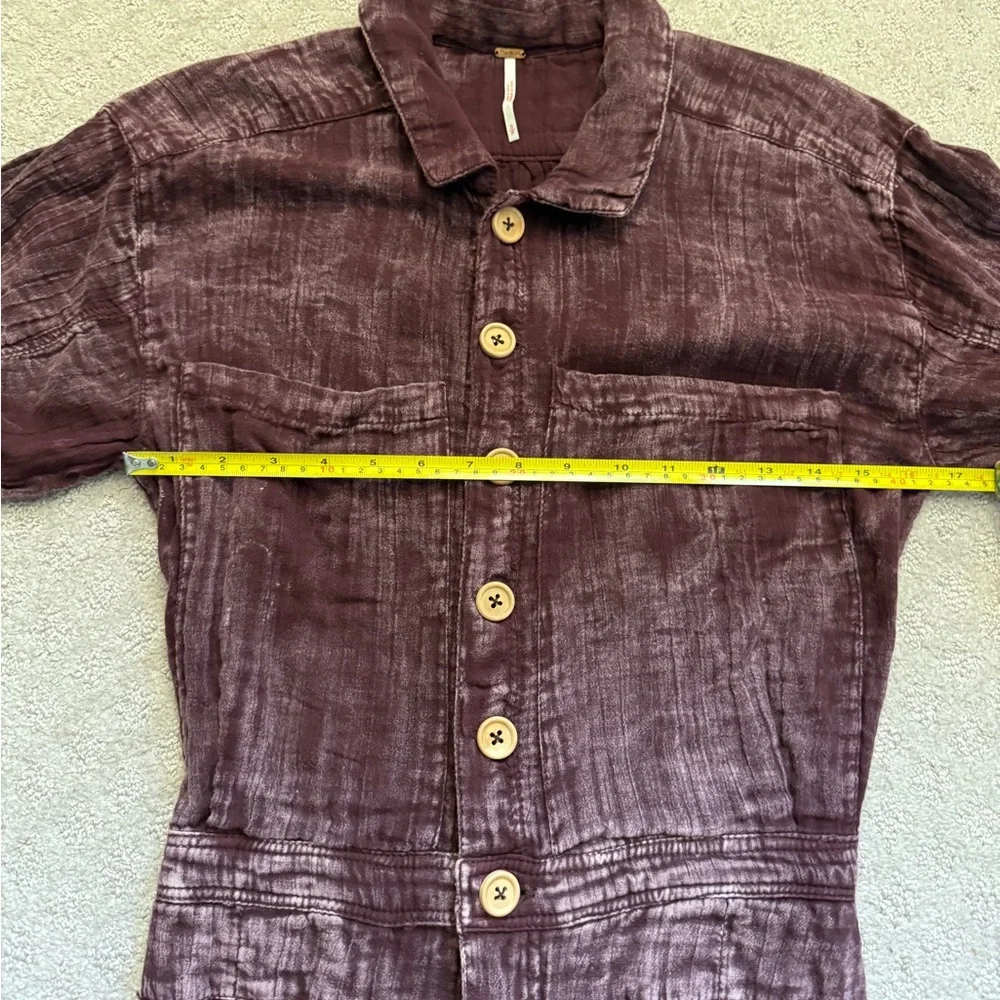 Free People Textured Button-Front Purple Jumpsuit in Plum Stone Washed Boho